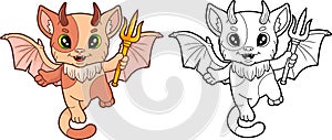 Little demon cat, funny illustration