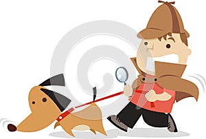 Little detective boy with his dog