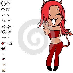 Little devil girl cartoon expressions collection