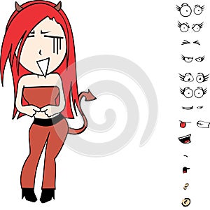 Little devil girl cartoon expressions collection pack