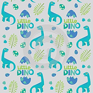 Little Dino Brontosaurus Seamless Pattern Gray Background Vector Illustration photo