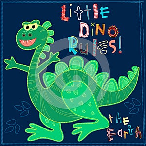 Little Dino rules the Earth embroidery character