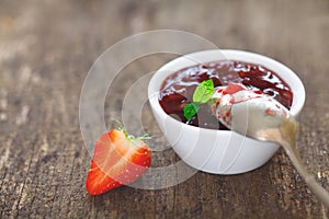 Little dish of delicius strawberry jam