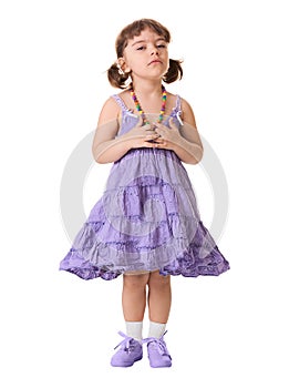 Little dissatisfied girl on a white background photo