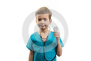 Little doctor kid boy child, young