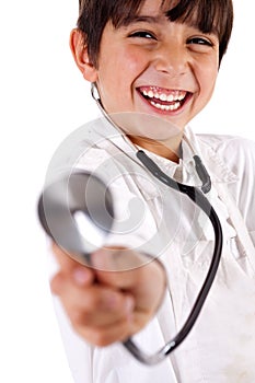 Little doctor showing his Stethoscope