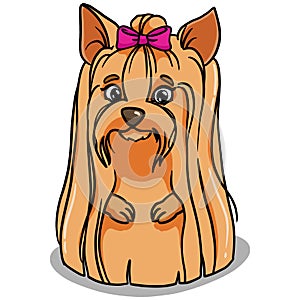 Little dog with a bow. Cute illustration