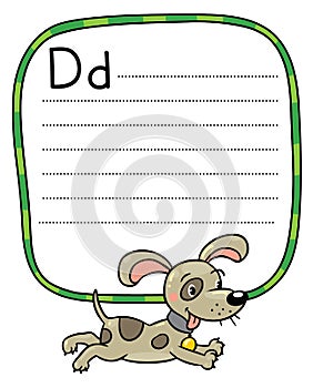 Little dog or puppy, for ABC. Alphabet D