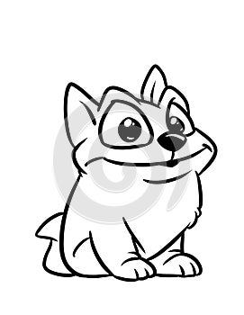 Little dog sitting looking coloring page cartoon illustration