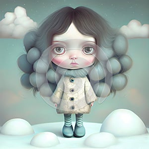 Little doll in a winter landscape