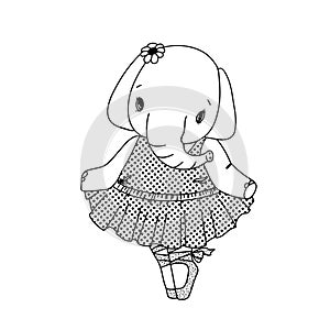 little elephant ballerina, vector clipart with cartoon character