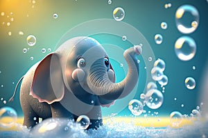 The Little Elephant Chasing Floating Bubbles in Delight