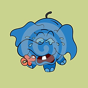 Little elephant crying with a pacifier. Vintage toons: funny character, vector illustration trendy classic retro cartoon