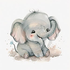 little elephant with happy face isolated with white background generative AI