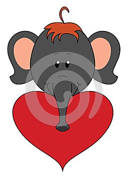 Little elephant holding a heart, illustration, vector