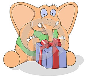 Little elephant with a present in the box