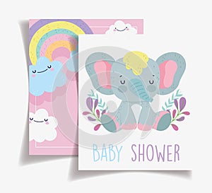 Little elephant rainbow clouds baby shower card