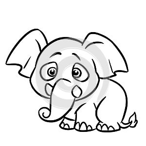 Little elephant sadness longing coloring page cartoon illustration