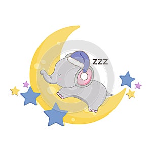 Little elephant sleeping on the moon.