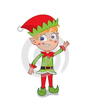 Little elf kid waving