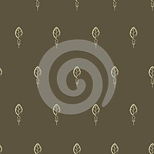 Little elliptical outlined leaves and dots seamless pattern