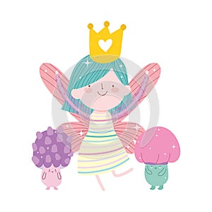 Little fairy princess mushroom rainbow cloud fantasy tale cartoon