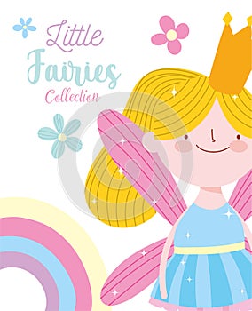 Little fairy princess with wings flowers rainbow tale cartoon