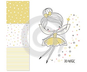 Little fairy. Surface design and 3 seamless patterns