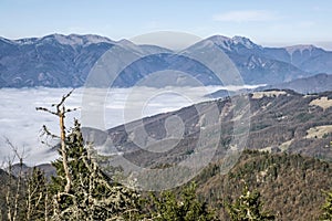 Little Fatra mountains from Big Fatra, Slovakia, inverse weather scene