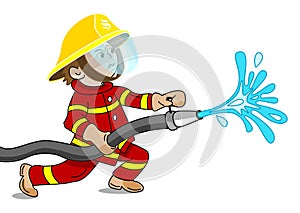 Little fireman in action - vector illustration