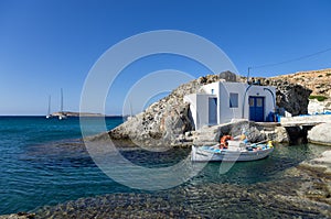 Little fisherman's house in Kimolos island, Cyclades, Greece