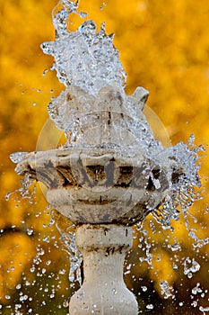 Little fountain on the background of autumn leaves