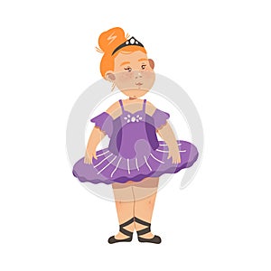 Little Freckled Girl in Tutu Skirt Performing Ballet Dancing Pas Vector Illustration