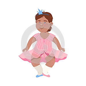 Little Freckled Girl in Tutu Skirt Performing Ballet Dancing Pas Vector Illustration