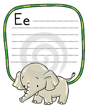 Little funny elephant or jumbo. Alphabet E