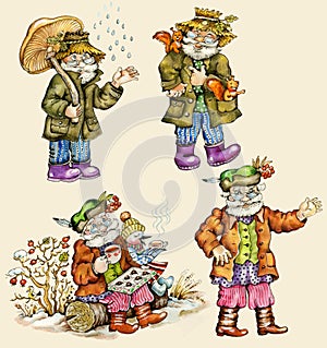 Little funny forest old man characters