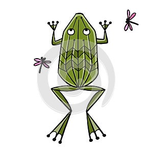 Little funny frog with fly. Isolated on white background. Cartoon for your design