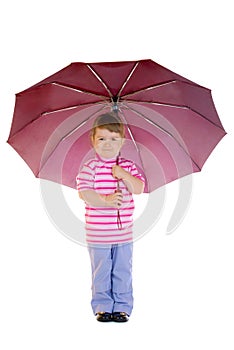 Little funny girl with umbrella