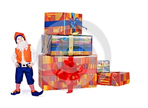 Little funny gnome with gift boxes 1