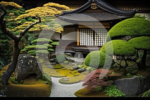 Little garden in Ginkakuji Temple,Kyoto Japan, AI generated