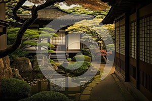 Little garden in Ginkakuji Temple,Kyoto Japan, AI generated