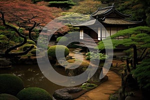 Little garden in Ginkakuji Temple,Kyoto Japan, AI generated