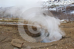 Little geyser in the geothermal area in Iceland