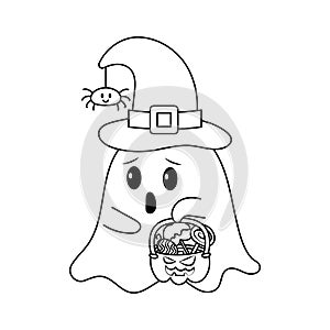 Little Ghost with Halloween Candy Bucket Colorless