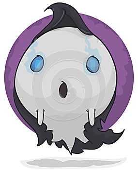 Little Ghost Seeking a House to Haunt Wearing Dark Robes, Vector Illustration photo