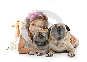 Little girl 5 years old and the dog isolated on a