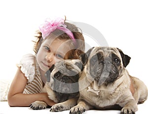Little girl 5 years old and the dog isolated on a