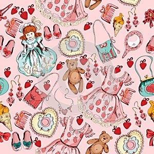 Little girl accessories seamless pattern