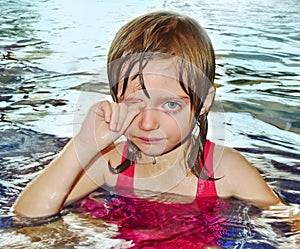 Little girl afraid of water