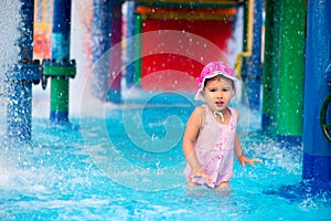 Little girl afraid of water in aqua park